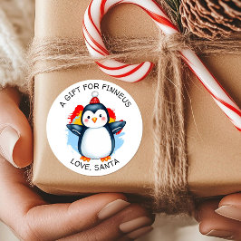 Pinguïn met Kerstman Hoed Kerst van en naar Ronde Sticker
