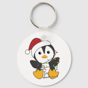 Pinguïn met kerstmis winterpinguïns sleutelhanger