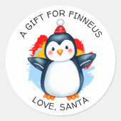 Pinguïn met kerstmuts van en naar Kerstmis Ronde Sticker (Voorkant)