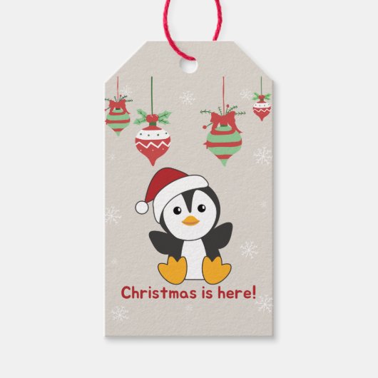 Pinguïn met kerstwintersneeuw Pinguins Gif Cadeaulabel (Voorkant)