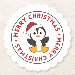 Pinguïn met kerstwintersneeuw Pinguïns Pop Kartonnen Onderzetters