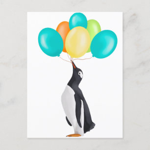 Pinguïn met Kleurrijke Ballonnen Briefkaart