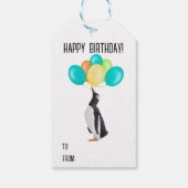 Pinguïn met kleurrijke ballonnen cadeaulabel (Achterkant)