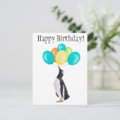Pinguïn met Kleurrijke Ballonnen - Gefeliciteerd m Briefkaart (Staand voorkant)