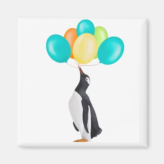 Pinguïn met kleurrijke ballonnen magneet (Voorkant)