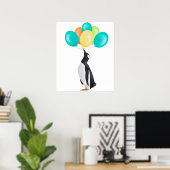 Pinguïn met kleurrijke ballonnen poster (Thuiskantoor)