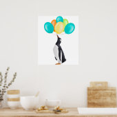 Pinguïn met kleurrijke ballonnen poster (Keuken)