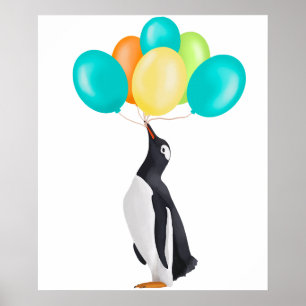 Pinguïn met kleurrijke ballonnen poster