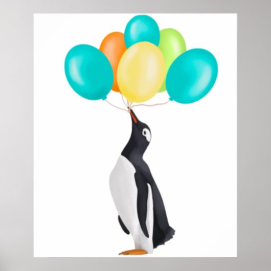 Pinguïn met kleurrijke ballonnen poster (Voorkant)