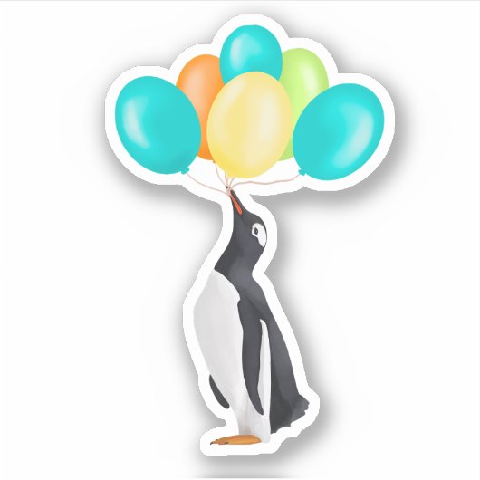 Pinguïn met kleurrijke ballonnen sticker (Voorkant)