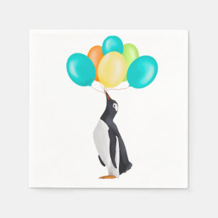 Pinguïn met kleurrijke ballonnen Verjaardag Servet
