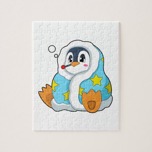 Pinguïn met klinische thermometer legpuzzel (Verticaal)