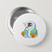 Pinguïn met klinische thermometer ronde button 7,6 cm (Voorkant /achterkant)