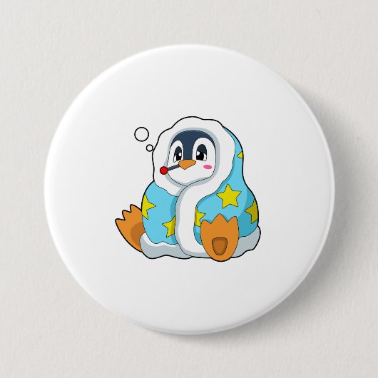 Pinguïn met klinische thermometer ronde button 7,6 cm (Voorkant)