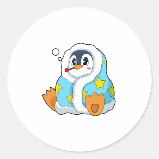 Pinguïn met klinische thermometer ronde sticker (Voorkant)