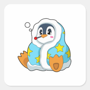Pinguïn met klinische thermometer vierkante sticker