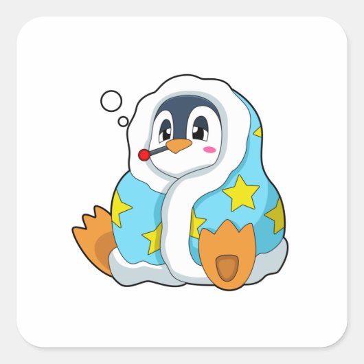 Pinguïn met klinische thermometer vierkante sticker (Voorkant)
