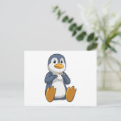 Pinguïn met koffiekopje briefkaart (Staand voorkant)