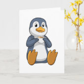 Pinguïn met koffiekopje kaart (Gele Bloem)