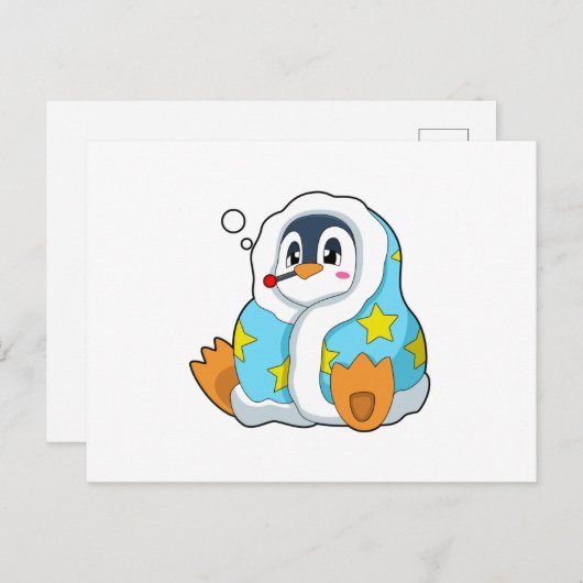 Pinguïn met Koortsthermometer Briefkaart (Voorkant / Achterkant)