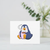 Pinguïn met kopje koffie briefkaart (Staand voorkant)