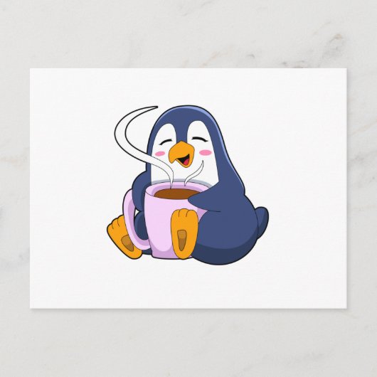 Pinguïn met kopje koffie briefkaart (Voorkant)