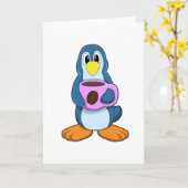 Pinguïn met kopje koffie kaart (Gele Bloem)