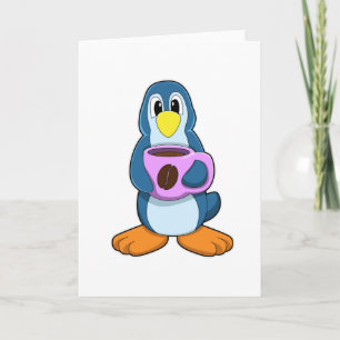 Pinguïn met kopje koffie kaart