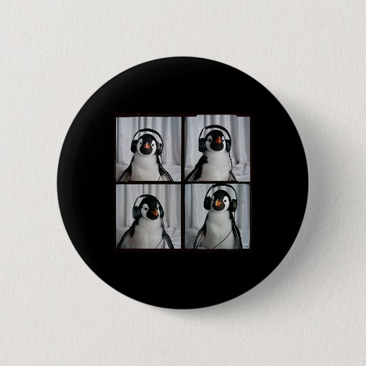 Pinguïn Met Koptelefoon Autisme Sensorische Dieren Ronde Button 5,7 Cm (Voorkant)