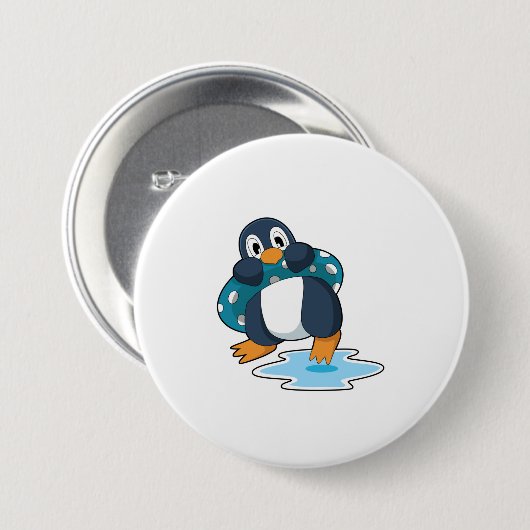 Pinguïn met Lifebuoy Ronde Button 7,6 Cm (Voorkant /achterkant)