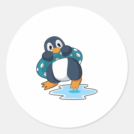 Pinguïn met Lifebuoy Ronde Sticker (Voorkant)