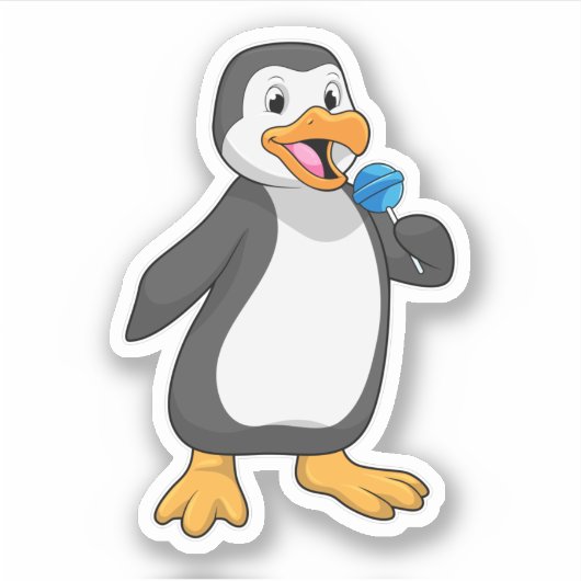 Pinguïn met Lollipop Sweets Sticker (Voorkant)