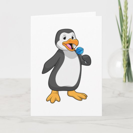 Pinguïn met lolly snoepjes kaart (Voorkant)