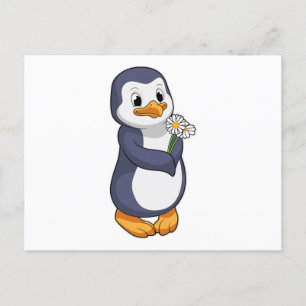 Pinguïn met madeliefje briefkaart
