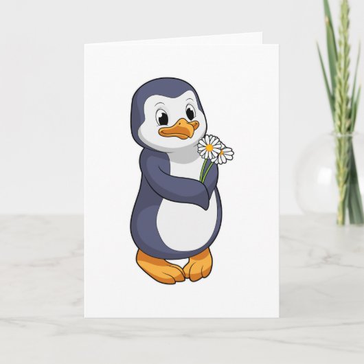 Pinguïn met Madeliefje Kaart (Voorkant)