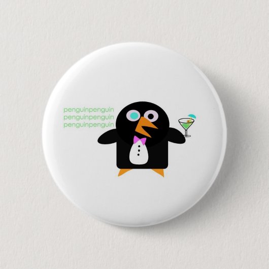 pinguïn met martini ronde button 5,7 cm (Voorkant)