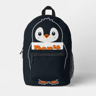Pinguïn met 'Mis het niet' bord Bedrukte Rugzak