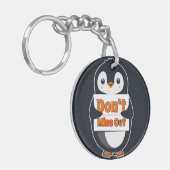 Pinguïn met 'Mis het niet' bord Sleutelhanger (Voorkant Links)