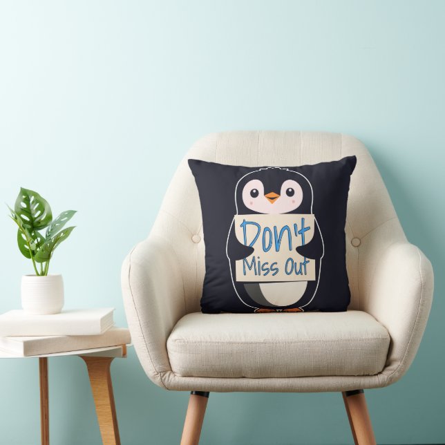 Pinguïn met Motiverend Bord - Mis het Niet Kussen (Stoel)