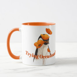 Pinguïn met oranje klaprozen Botanische Kunst T- Mok