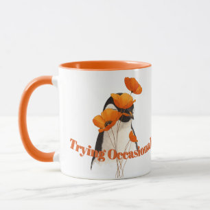 Pinguïn met oranje klaprozen Botanische Kunst T- Mok