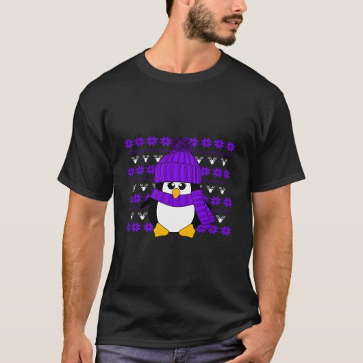Pinguïn met Paars Pet en scarf met lelijke kerstmi T-shirt (Voorkant)