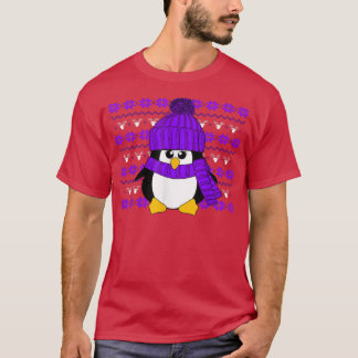 Pinguïn met paarse hoed en sjaal lelijke kerst S T-shirt