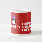 Pinguïn met Paarse Pet Valentijnsdag Grote Koffiekop (Voorkant)