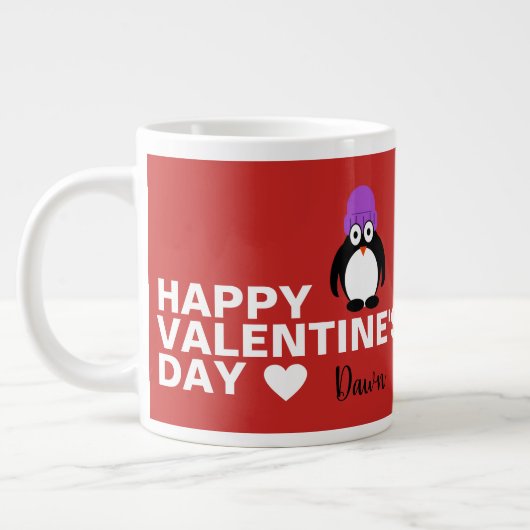 Pinguïn met Paarse Pet Valentijnsdag Grote Koffiekop (Links)