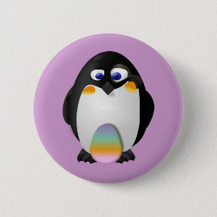Pinguïn met paaseieren ronde button 5,7 cm