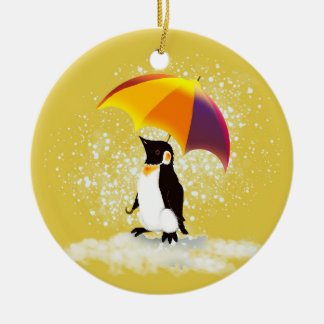 Pinguïn met paraplu keramisch ornament
