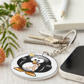 Pinguïn met perzikbewustzijnslint sleutelhanger (Voorkant Rechts)