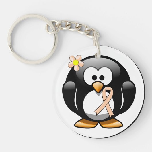 Pinguïn met perzikbewustzijnslint sleutelhanger (Voorkant)