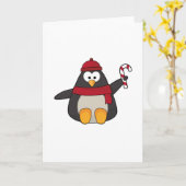 Pinguïn met Pet en scarf Kaart (Gele Bloem)